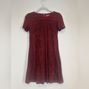 Chelsea & Violet Burgundy Laser-Cut Short Sleeve Mini Dress